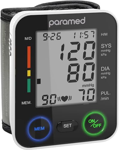 Monitor de Presión Arterial Automático PARAMED para Muñeca: Kit con Manguito, 2 Pilas AAA y Estuche - Detector de Latidos Irregulares, Memoria de 90 - imagen 1
