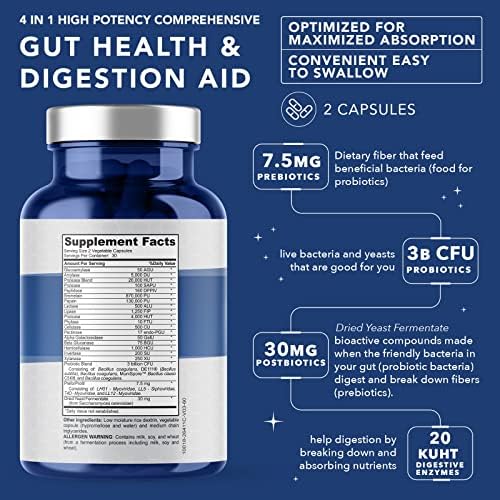 Suplemento de Salud Digestiva 4 en 1 – Prebióticos, Probióticos, Postbióticos y Enzimas Digestivas para Hombres y Mujeres – Probiotico DE111 para - imagen 3