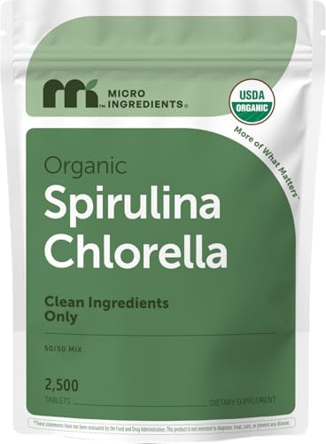 Tabletas Mini de Spirulina y Chlorella Orgánicas Micro Ingredients, 2,500 Tabletas (Suministro de 8 Meses) | Mezcla 50/50 de Algas | Sin Rellenos, No - imagen 1