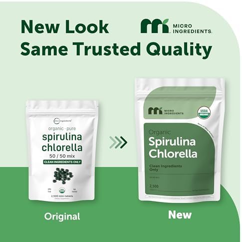 Tabletas Mini de Spirulina y Chlorella Orgánicas Micro Ingredients, 2,500 Tabletas (Suministro de 8 Meses) | Mezcla 50/50 de Algas | Sin Rellenos, No - imagen 2
