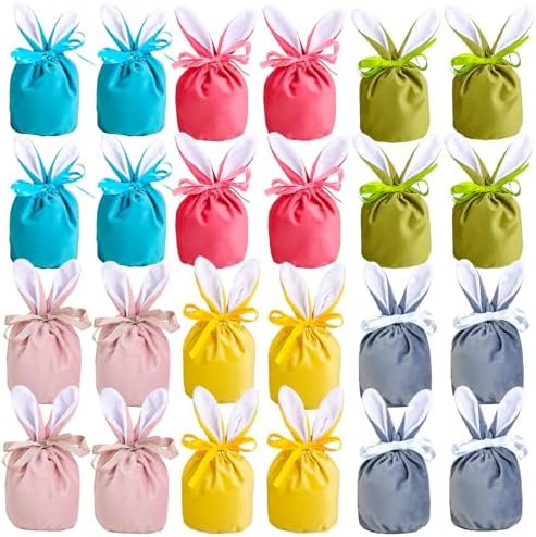 Paquete de 24 Bolsas de Conejo de Pascua de Terciopelo con Cierre, Diseño de Orejas de Conejo, Bolsas de Regalo para Dulces, Galletas y Huevos de - imagen 1