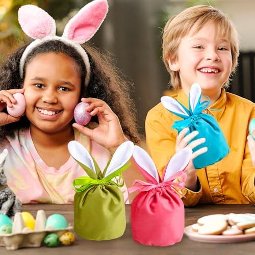 Paquete de 24 Bolsas de Conejo de Pascua de Terciopelo con Cierre, Diseño de Orejas de Conejo, Bolsas de Regalo para Dulces, Galletas y Huevos de - imagen 2