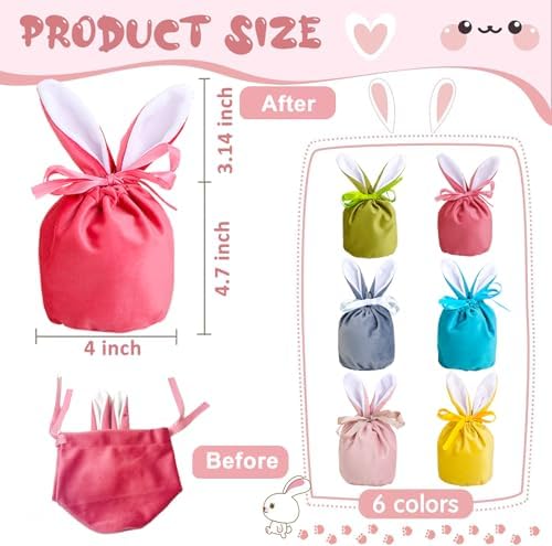 Paquete de 24 Bolsas de Conejo de Pascua de Terciopelo con Cierre, Diseño de Orejas de Conejo, Bolsas de Regalo para Dulces, Galletas y Huevos de - imagen 3