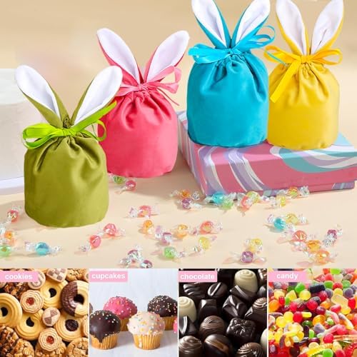 Paquete de 24 Bolsas de Conejo de Pascua de Terciopelo con Cierre, Diseño de Orejas de Conejo, Bolsas de Regalo para Dulces, Galletas y Huevos de - imagen 7