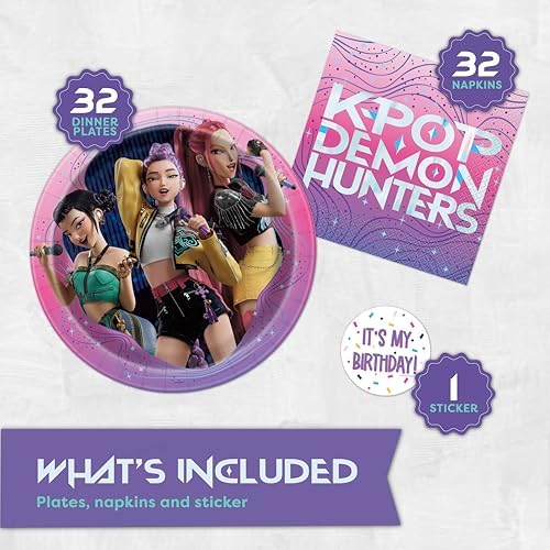 Platos y Servilletas KPop Demon Hunters para 32 | Decoraciones de Cumpleaños KPop Demon Hunters | Licencia Oficial - imagen 3
