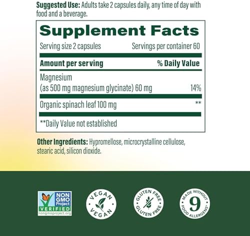 MegaFood Magnesio Glicinato 500mg - Suplemento de Magnesio Quelado - 120 Cápsulas - Suave para el Estómago - Apoya el Sueño y Respuesta al Estrés - imagen 2