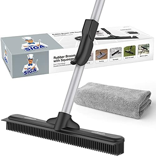 Escoba de Goma para Mascotas MR.SIGA con Raspador Integrado, Cepillo 3 en 1 para Piso, Mango Ajustable de 61 Pulgadas, Incluye 1 Paño de Microfibra - imagen 1