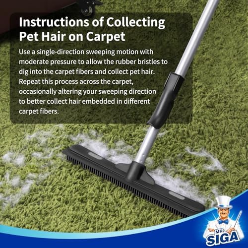 Escoba de Goma para Mascotas MR.SIGA con Raspador Integrado, Cepillo 3 en 1 para Piso, Mango Ajustable de 61 Pulgadas, Incluye 1 Paño de Microfibra - imagen 3