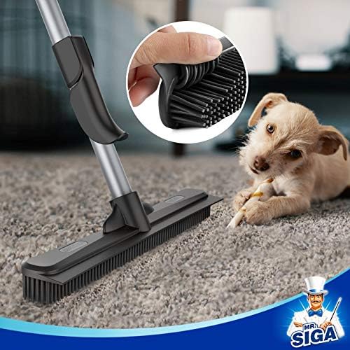 Escoba de Goma para Mascotas MR.SIGA con Raspador Integrado, Cepillo 3 en 1 para Piso, Mango Ajustable de 61 Pulgadas, Incluye 1 Paño de Microfibra - imagen 4