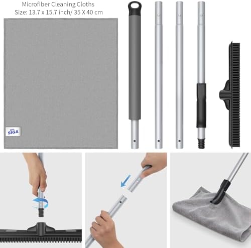 Escoba de Goma para Mascotas MR.SIGA con Raspador Integrado, Cepillo 3 en 1 para Piso, Mango Ajustable de 61 Pulgadas, Incluye 1 Paño de Microfibra - imagen 6