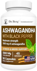 Cápsulas de Ashwagandha Dr. Berg 1000mg - Raíz de Ashwagandha con Pimienta Negra de Bioperine - Suplementos de Ashwagandha 90 Cápsulas - imagen 1