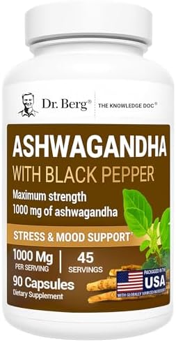 Cápsulas de Ashwagandha Dr. Berg 1000mg - Raíz de Ashwagandha con Pimienta Negra de Bioperine - Suplementos de Ashwagandha 90 Cápsulas - imagen 1