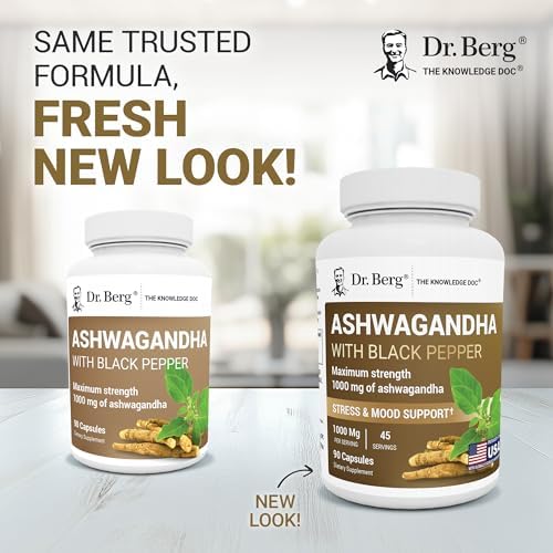 Cápsulas de Ashwagandha Dr. Berg 1000mg - Raíz de Ashwagandha con Pimienta Negra de Bioperine - Suplementos de Ashwagandha 90 Cápsulas - imagen 2