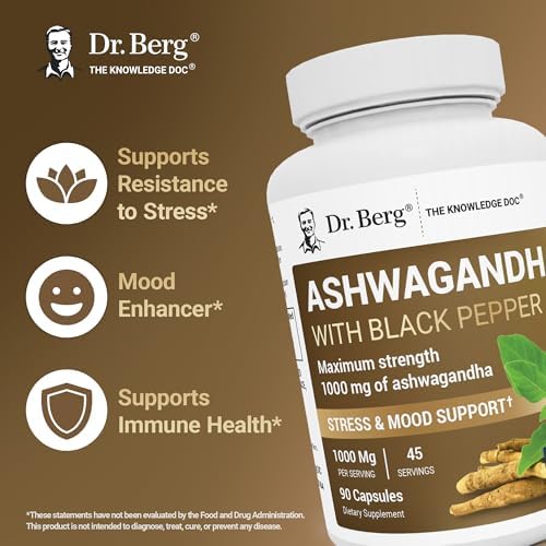 Cápsulas de Ashwagandha Dr. Berg 1000mg - Raíz de Ashwagandha con Pimienta Negra de Bioperine - Suplementos de Ashwagandha 90 Cápsulas - imagen 3