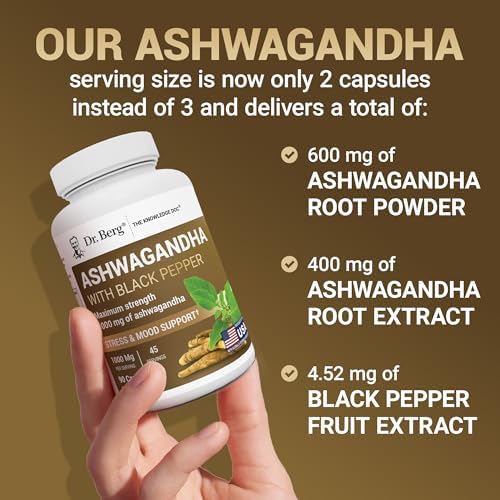 Cápsulas de Ashwagandha Dr. Berg 1000mg - Raíz de Ashwagandha con Pimienta Negra de Bioperine - Suplementos de Ashwagandha 90 Cápsulas - imagen 8