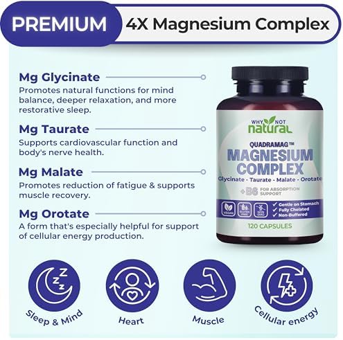 Suplemento Complejo de Magnesio 4 en 1 - Mezcla de Glicinato, Taurato, Malato y Orotato - 300 mg por Porción, 120 Cápsulas - imagen 2