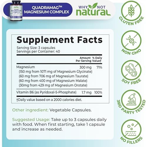 Suplemento Complejo de Magnesio 4 en 1 - Mezcla de Glicinato, Taurato, Malato y Orotato - 300 mg por Porción, 120 Cápsulas - imagen 4