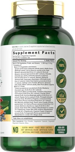 Suplemento de Frutas y Verduras Carlyle | 250 Cápsulas | Hecho con 30 Frutas y Verduras | Fórmula Vegetariana, No Transgénica, Sin Gluten - imagen 2