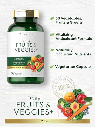Suplemento de Frutas y Verduras Carlyle | 250 Cápsulas | Hecho con 30 Frutas y Verduras | Fórmula Vegetariana, No Transgénica, Sin Gluten - imagen 4