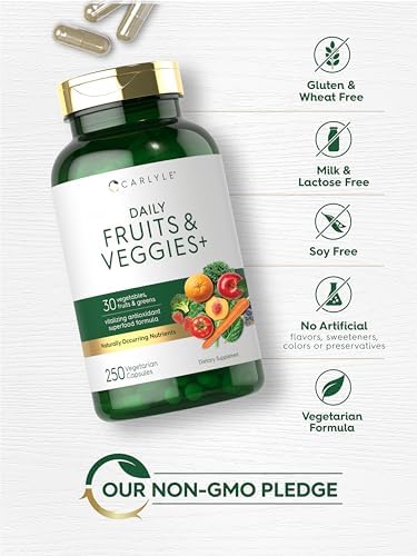 Suplemento de Frutas y Verduras Carlyle | 250 Cápsulas | Hecho con 30 Frutas y Verduras | Fórmula Vegetariana, No Transgénica, Sin Gluten - imagen 5