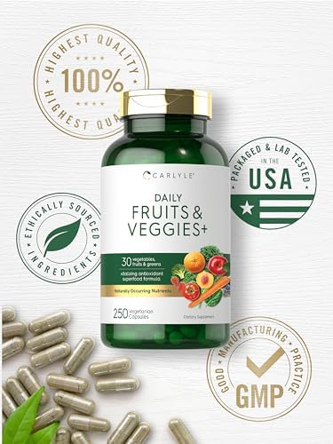 Suplemento de Frutas y Verduras Carlyle | 250 Cápsulas | Hecho con 30 Frutas y Verduras | Fórmula Vegetariana, No Transgénica, Sin Gluten - imagen 6