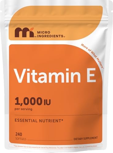 Micro Ingredients Vitamina E 1000 IU (450 mg) por Porción, 240 Softgels | Suplemento Diario de Vitamina E | Suministro para 4 Meses | Sin OGM, Libre - imagen 1