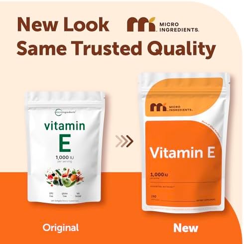 Micro Ingredients Vitamina E 1000 IU (450 mg) por Porción, 240 Softgels | Suplemento Diario de Vitamina E | Suministro para 4 Meses | Sin OGM, Libre - imagen 2