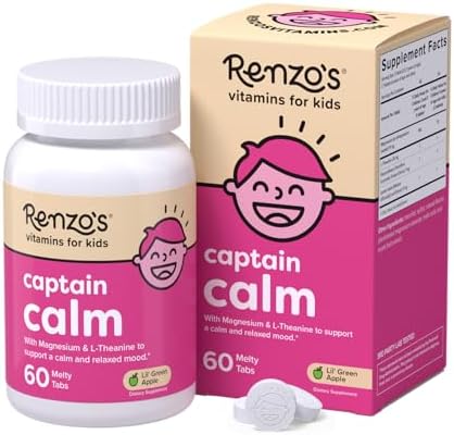 Suplemento de Magnesio para Niños Captain Calm de Renzo, con L-Theanine, Vitaminas Disolubles para Relajación y Ánimo, Tabletas Melty Sin Azúcar, - imagen 1