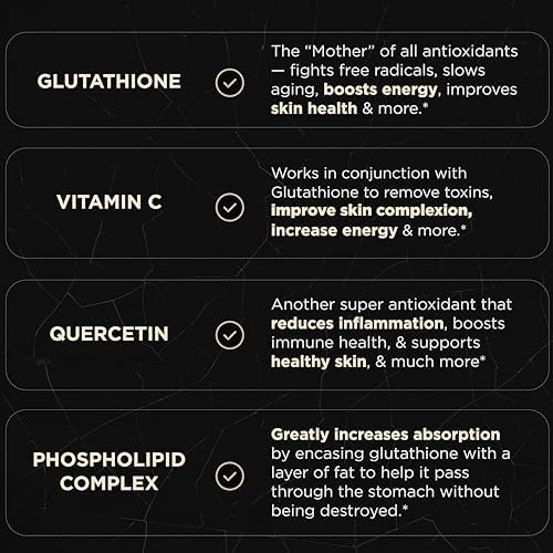 Suplemento Super Liposomal de Glutatión 2150mg con Vitamina C, Quercetina y Glutatión L Puro 2000mg - Fórmula Triple Acción - 90 Cápsulas, No GMO - imagen 7