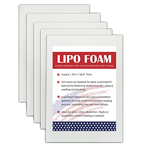 KUSMOO Paquete de 5 Almohadillas de Espuma Lipo para Compresión Abdominal Post Cirugía de Liposucción 8 x 11 - imagen 1