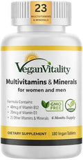 Multivitaminas y Minerales Veganas para Hombres y Mujeres con Alta Potencia de Vitamina B12, D3 y K2 - 180 Tabletas Veganas, Suministro para 6 Meses. - imagen 1