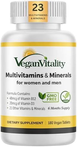 Multivitaminas y Minerales Veganas para Hombres y Mujeres con Alta Potencia de Vitamina B12, D3 y K2 - 180 Tabletas Veganas, Suministro para 6 Meses. - imagen 1