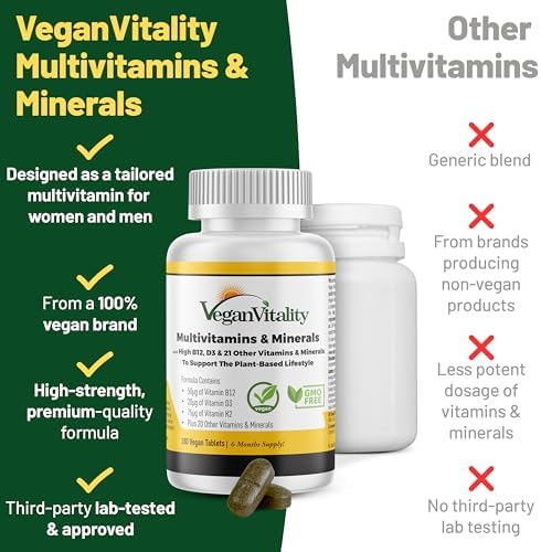 Multivitaminas y Minerales Veganas para Hombres y Mujeres con Alta Potencia de Vitamina B12, D3 y K2 - 180 Tabletas Veganas, Suministro para 6 Meses. - imagen 3