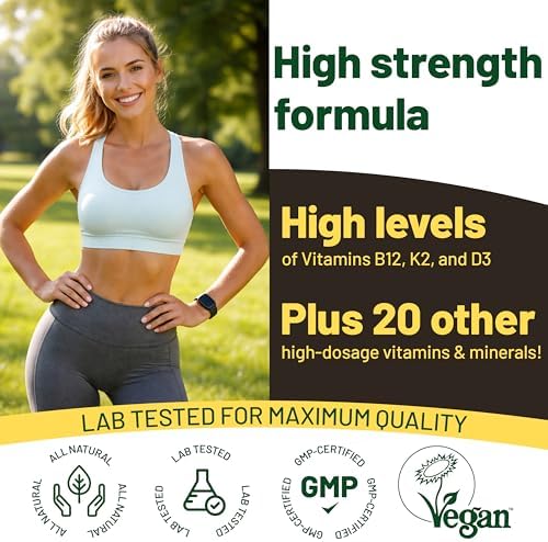 Multivitaminas y Minerales Veganas para Hombres y Mujeres con Alta Potencia de Vitamina B12, D3 y K2 - 180 Tabletas Veganas, Suministro para 6 Meses. - imagen 5