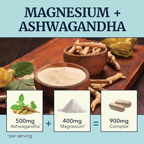 Suplemento de Magnesio Ashwagandha | Magnesio Calmante para Adultos | Apoyo para Relajación, Sueño y Ánimo | 400 mg de Citrato y Óxido + 500 mg de - imagen 2