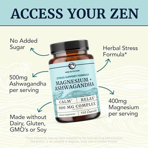 Suplemento de Magnesio Ashwagandha | Magnesio Calmante para Adultos | Apoyo para Relajación, Sueño y Ánimo | 400 mg de Citrato y Óxido + 500 mg de - imagen 4