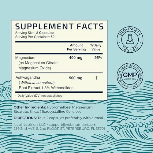 Suplemento de Magnesio Ashwagandha | Magnesio Calmante para Adultos | Apoyo para Relajación, Sueño y Ánimo | 400 mg de Citrato y Óxido + 500 mg de - imagen 6