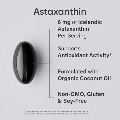 Astaxantina Islandesa 6mg de Sports Research® con Aceite de Coco Orgánico - Suplemento Antioxidante para la Piel y Salud Visual - 120 Softgels Sin - imagen 2