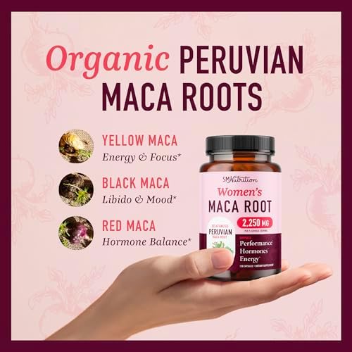 Cápsulas de Raíz de Maca Orgánica para Mujeres | Maca Peruana 2250MG Extra Fuerte | Polvo de Raíz Roja, Negra y Amarilla con Pimienta Negra | - imagen 3