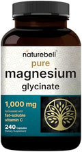 NatureBell Magnesio Glicinato Puro 1,000 mg, 240 Cápsulas Vegetarianas | Magnesio Glicinato Chelado con Vitamina C – Sin OGM, Sin Rellenos, Fabricado - imagen 1