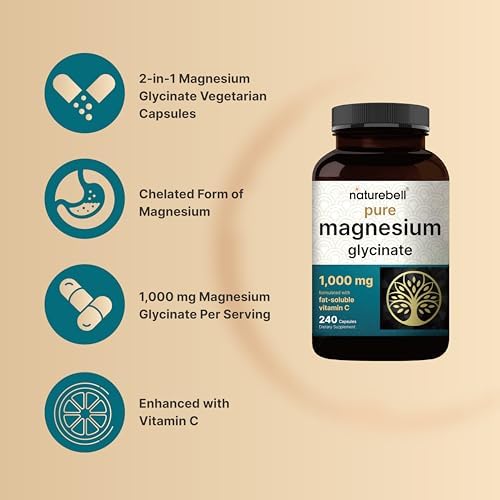 NatureBell Magnesio Glicinato Puro 1,000 mg, 240 Cápsulas Vegetarianas | Magnesio Glicinato Chelado con Vitamina C – Sin OGM, Sin Rellenos, Fabricado - imagen 4
