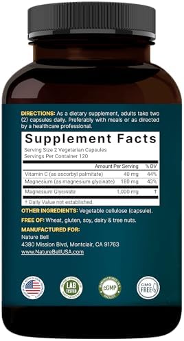 NatureBell Magnesio Glicinato Puro 1,000 mg, 240 Cápsulas Vegetarianas | Magnesio Glicinato Chelado con Vitamina C – Sin OGM, Sin Rellenos, Fabricado - imagen 8