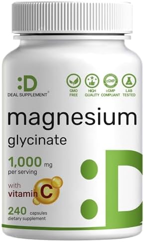 Glicinato de Magnesio 500mg por Cápsula (1000mg por Porción) con Vitamina C, 240 Cápsulas – 100% Quelado para Fácil Absorción – Suplemento Mineral - imagen 1
