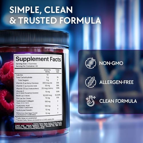 Gomitas de Biotina YOLOBALANCE 10000mcg para el Crecimiento del Cabello - Sin Azúcar, Colágeno Múltiple con Queratina, Sílice y Ácido Hialurónico - - imagen 8