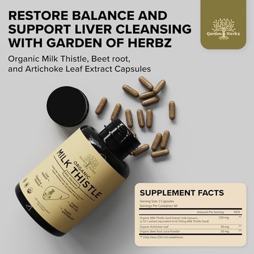 Suplemento Detox de Hígado Garden of Herbz Orgánico USDA con Cardo Mariano 80% Silymarina, 250 mg, con Remolacha y Extracto de Alcachofa, 120 Cápsulas - imagen 2