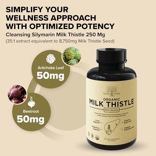 Suplemento Detox de Hígado Garden of Herbz Orgánico USDA con Cardo Mariano 80% Silymarina, 250 mg, con Remolacha y Extracto de Alcachofa, 120 Cápsulas - imagen 4