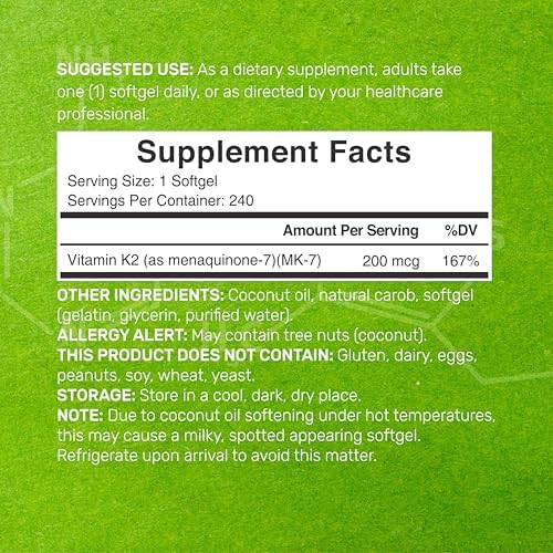 SUPLEMENTO DEAL Vitamina K2 MK-7 200mcg por Porción, 240 Softgels de Aceite de Coco | Menaquinona-7 de Fácil Absorción | Soporte para Huesos, - imagen 2