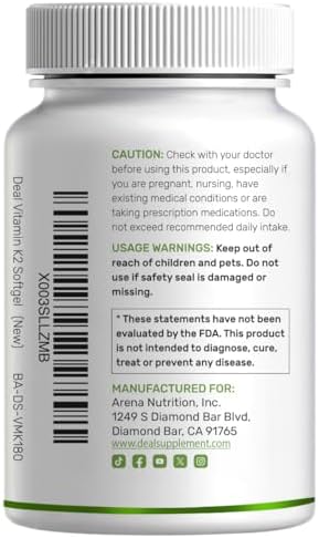 SUPLEMENTO DEAL Vitamina K2 MK-7 200mcg por Porción, 240 Softgels de Aceite de Coco | Menaquinona-7 de Fácil Absorción | Soporte para Huesos, - imagen 6
