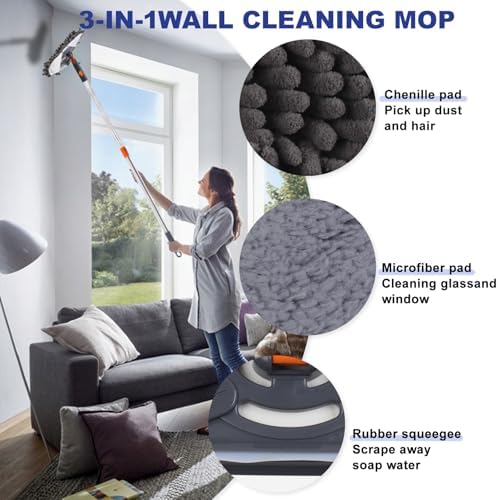 Mopa Limpiadora de Paredes NWGOF con Mango de 79 Pulgadas, Herramienta 360° para Limpiar Paredes, Ventiladores de Techo, Polvo y Pisos, Incluye 6 - imagen 3
