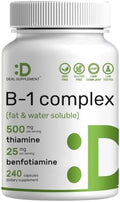 SUPLEMENTO DEAL Vitamina B1 500mg con Benfotiamina, 240 Cápsulas – Fórmula Mejorada 2 en 1 – Suplemento de Tiamina B1 Soluble en Grasa y Agua – Sin - imagen 1